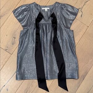 Banana Republic Shimmering Silver Blouse with Black Tie